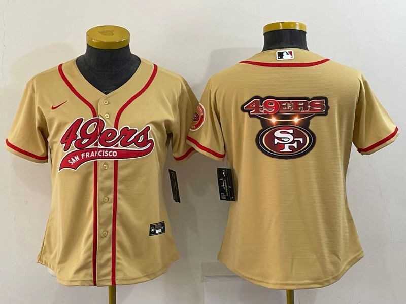 Women%27s San Francisco 49ers Gold Team Big Logo With Patch Cool Base Stitched Baseball Jersey->women nfl jersey->Women Jersey